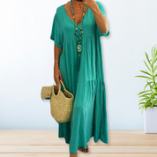 Women's Cotton Dress with Round Neck and Pattern