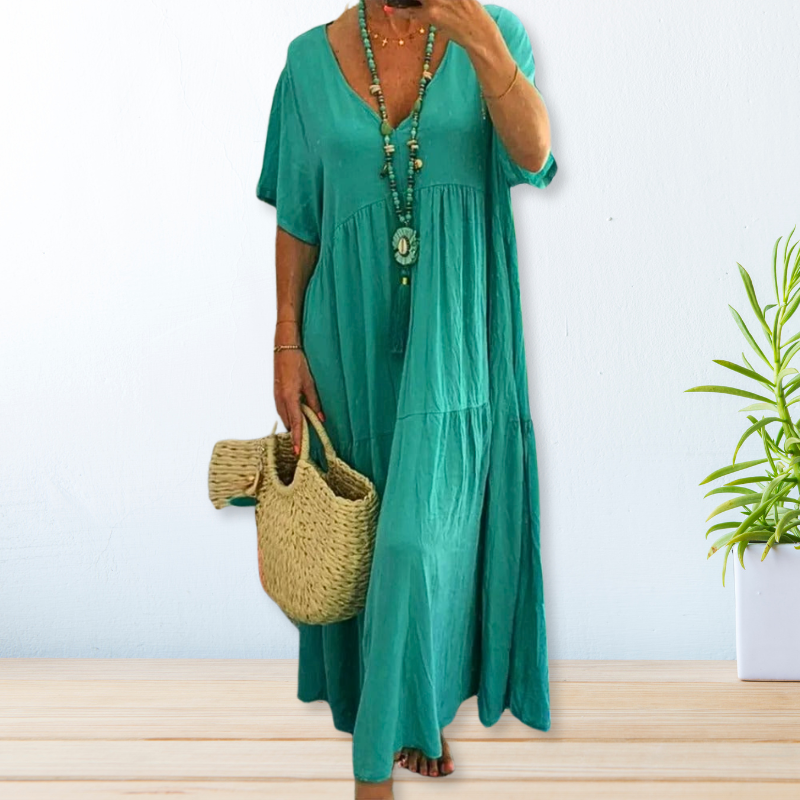 Women's Cotton Dress with Round Neck and Pattern