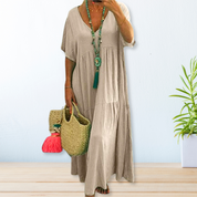 Women's Cotton Dress with Round Neck and Pattern