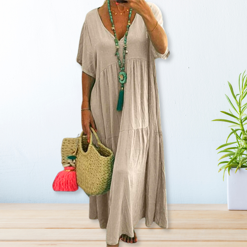 Women's Cotton Dress with Round Neck and Pattern