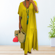 Women's Cotton Dress with Round Neck and Pattern