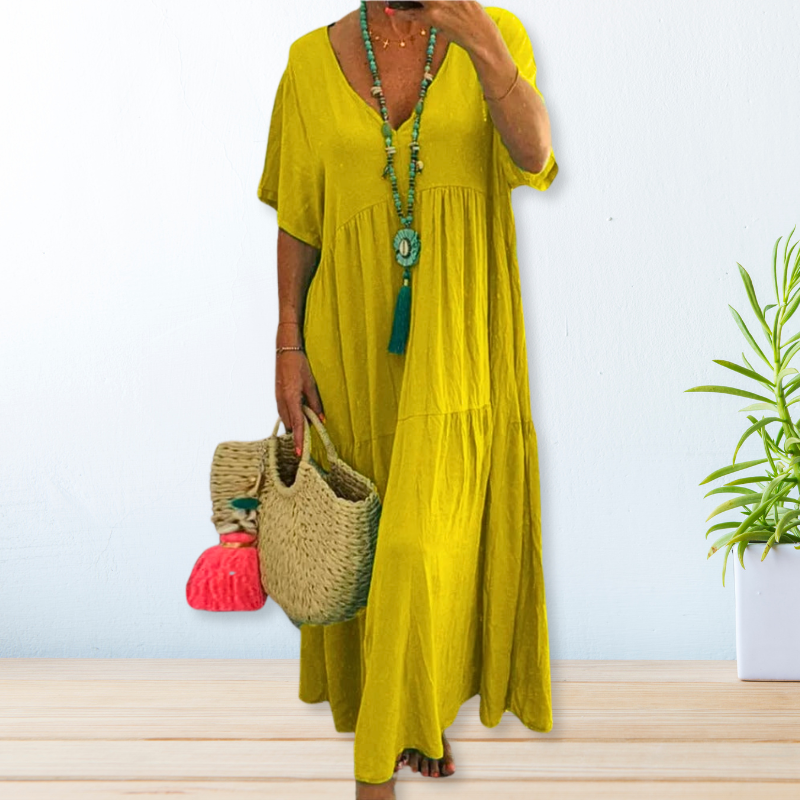 Women's Cotton Dress with Round Neck and Pattern