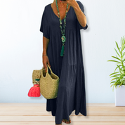 Women's Cotton Dress with Round Neck and Pattern