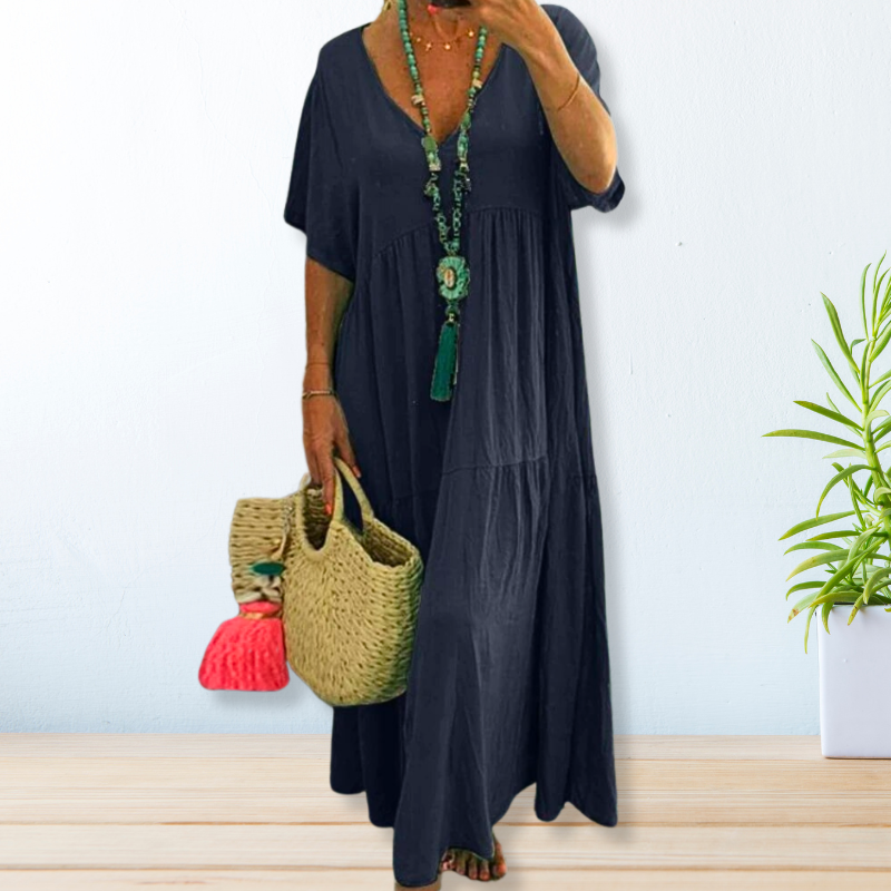 Women's Cotton Dress with Round Neck and Pattern