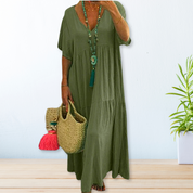 Women's Cotton Dress with Round Neck and Pattern