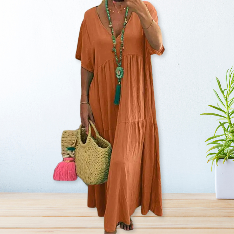 Women's Cotton Dress with Round Neck and Pattern