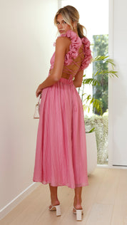 Backless summer dress for women with ruffled straps and tie belt at the back