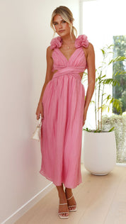 Backless summer dress for women with ruffled straps and tie belt at the back