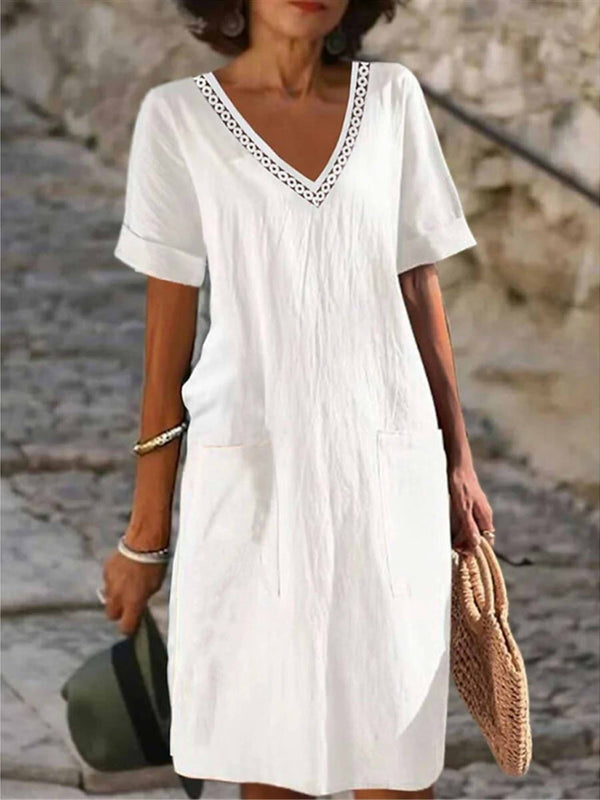 Damen-Baumwollkleid mit V-Ausschnitt