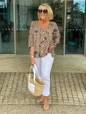 Damen-Bluse mit Knopfleiste und floralem Muster