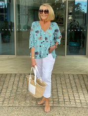 Damen-Bluse mit Knopfleiste und floralem Muster