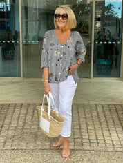 Damen-Bluse mit Knopfleiste und floralem Muster