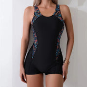 Damen-Einteiler-Badeanzug im Romper-Stil mit Racerback und Seiteneinsätzen