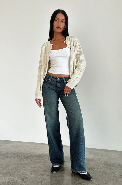 Damen-Jeans mit niedrigem Bund und geradem Bein