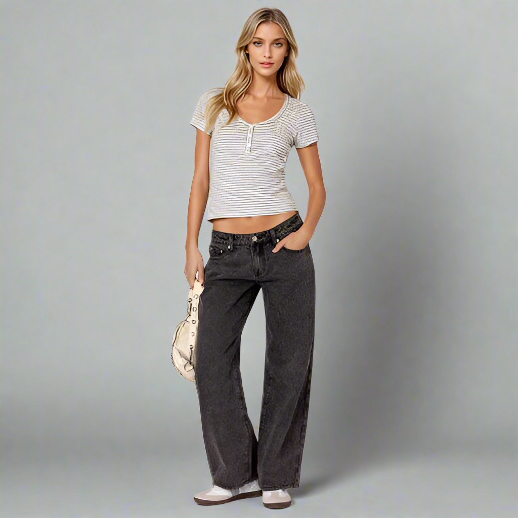 Damen-Jeans mit niedrigem Bund und geradem Bein