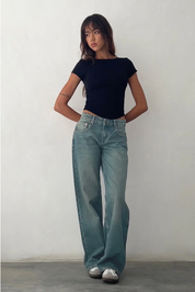 Damen-Jeans mit niedrigem Bund und geradem Bein