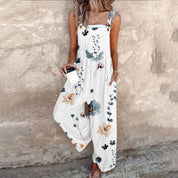 Damen-Jumpsuit mit Rundhalsausschnitt und botanischem Muster