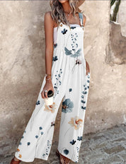 Damen-Jumpsuit mit Rundhalsausschnitt und botanischem Muster