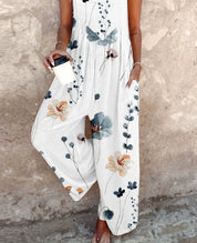 Damen-Jumpsuit mit Rundhalsausschnitt und botanischem Muster