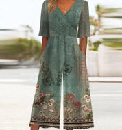 Women's round-neck wide-leg jumpsuit