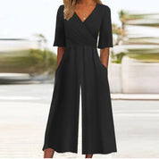 Women's round-neck wide-leg jumpsuit