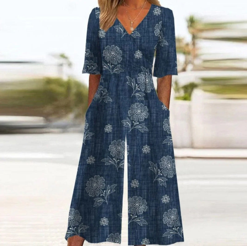 Women's round-neck wide-leg jumpsuit