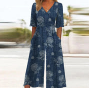 Women's round-neck wide-leg jumpsuit