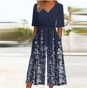 Women's round-neck wide-leg jumpsuit