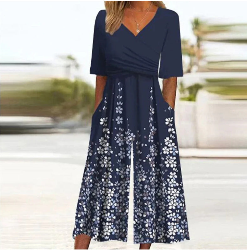 Women's round-neck wide-leg jumpsuit