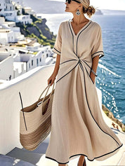 Women's V-Neck Maxi Dress in Cotton Blend
