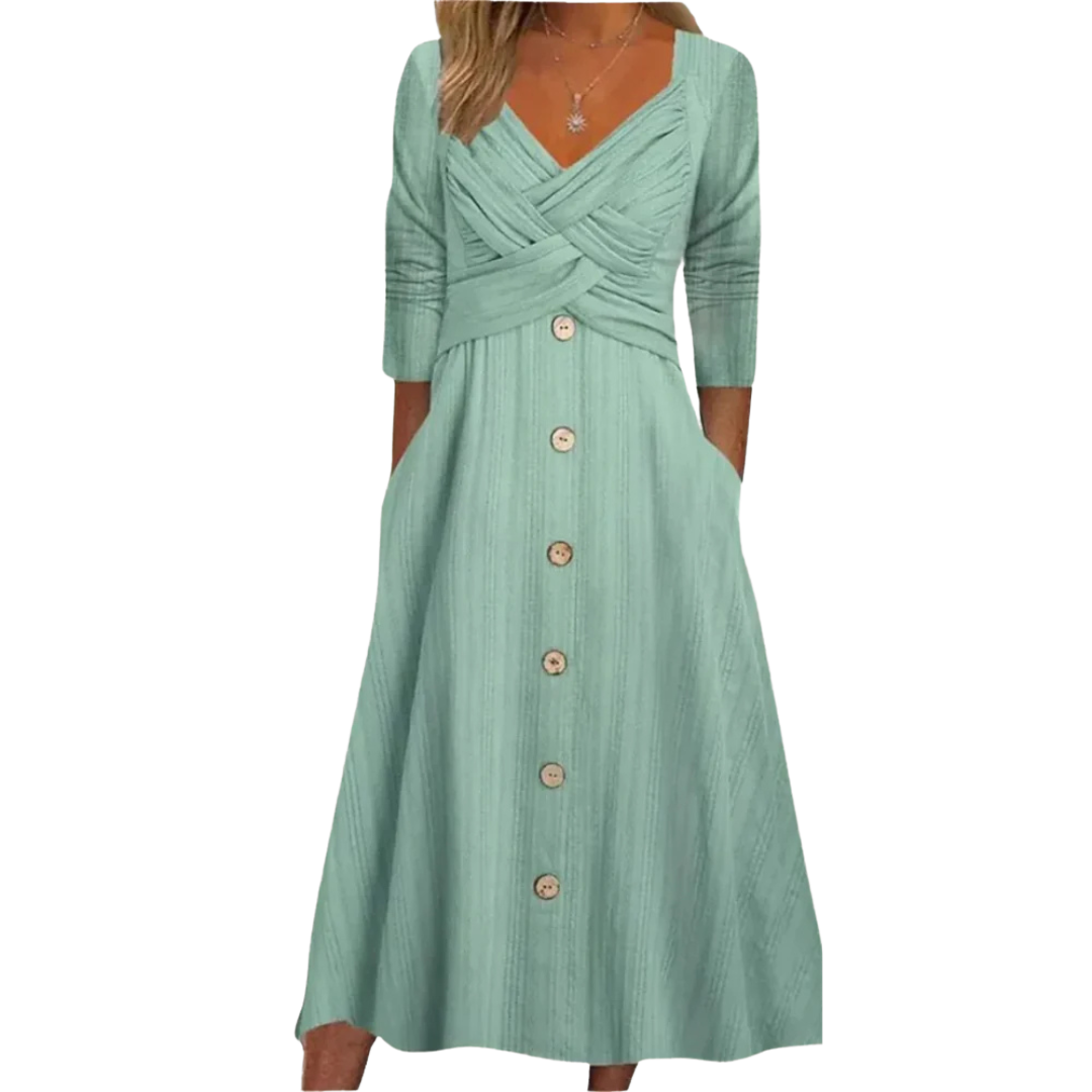 Women's midi wrap dress with A-line skirt