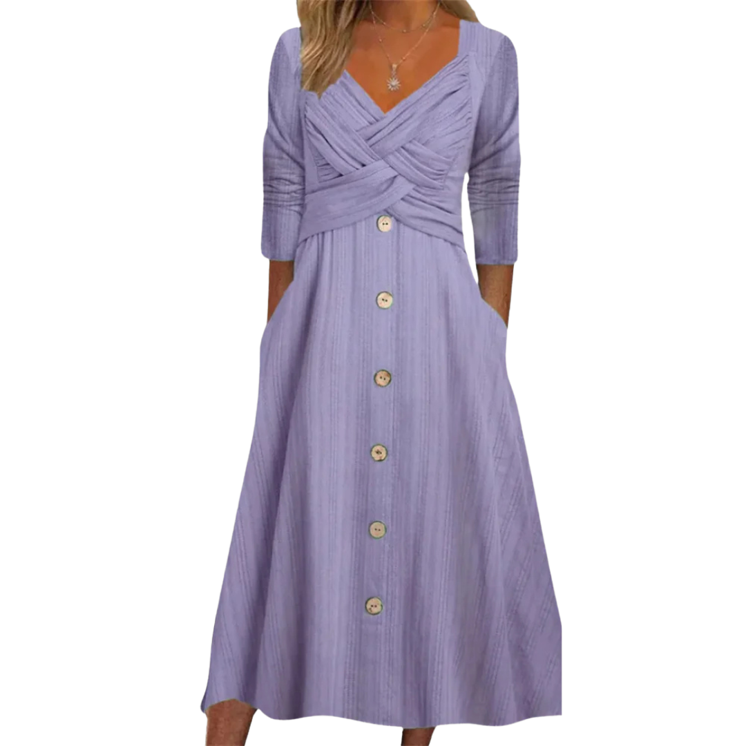 Women's midi wrap dress with A-line skirt