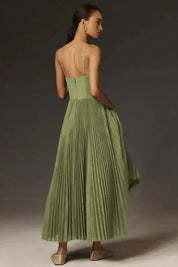 Women's Midi Dress with Bustier Top and Pleated Skirt