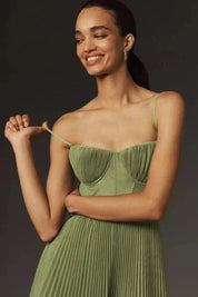 Women's Midi Dress with Bustier Top and Pleated Skirt