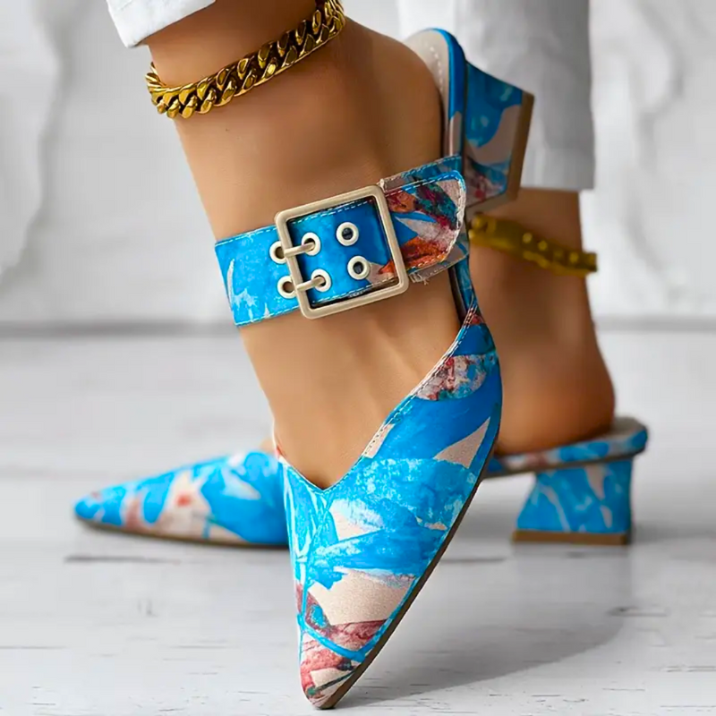 Damen Pumps mit Blockabsatz und mehrfarbigem Muster