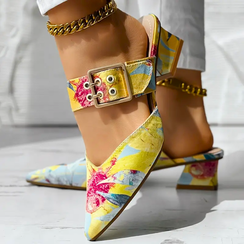 Damen Pumps mit Blockabsatz und mehrfarbigem Muster