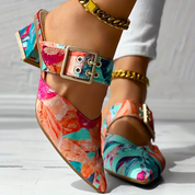Damen Pumps mit Blockabsatz und mehrfarbigem Muster