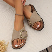 Damen-Slip-On-Sandalen mit breitem Schnallenriemen und offener Zehenpartie