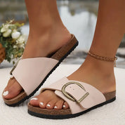 Damen-Slip-On-Sandalen mit breitem Schnallenriemen und offener Zehenpartie
