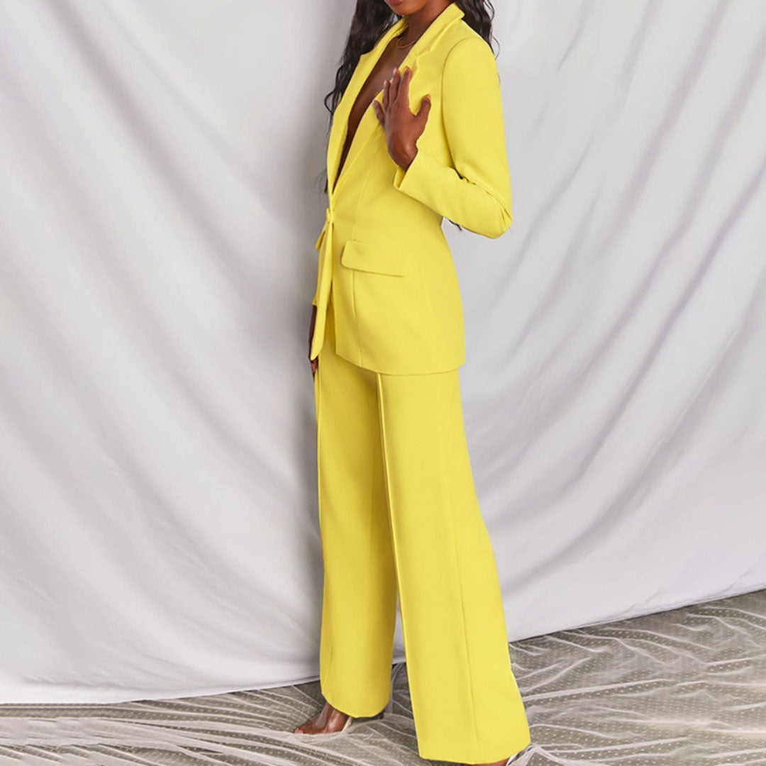 Damen Blazer und Hosen Set mit Reverskragen und Knopfverschluss