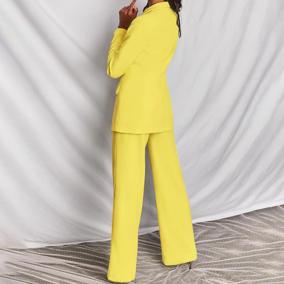 Damen Blazer und Hosen Set mit Reverskragen und Knopfverschluss