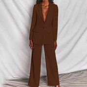 Damen Blazer und Hosen Set mit Reverskragen und Knopfverschluss