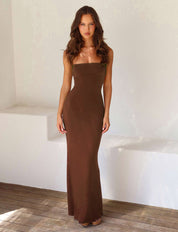 Women's maxi dress with spaghetti straps and a straight neckline