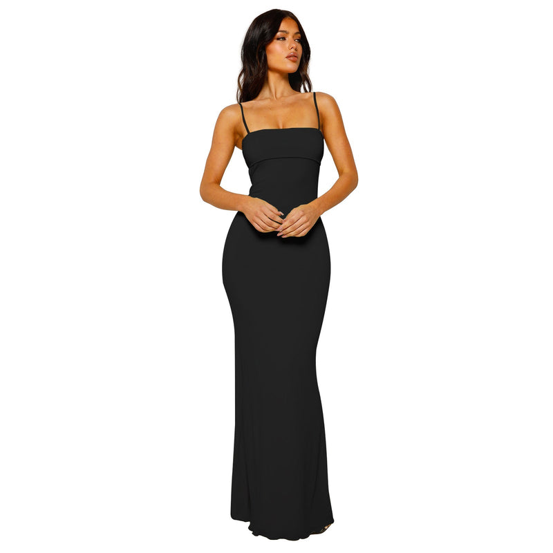Women's maxi dress with spaghetti straps and a straight neckline