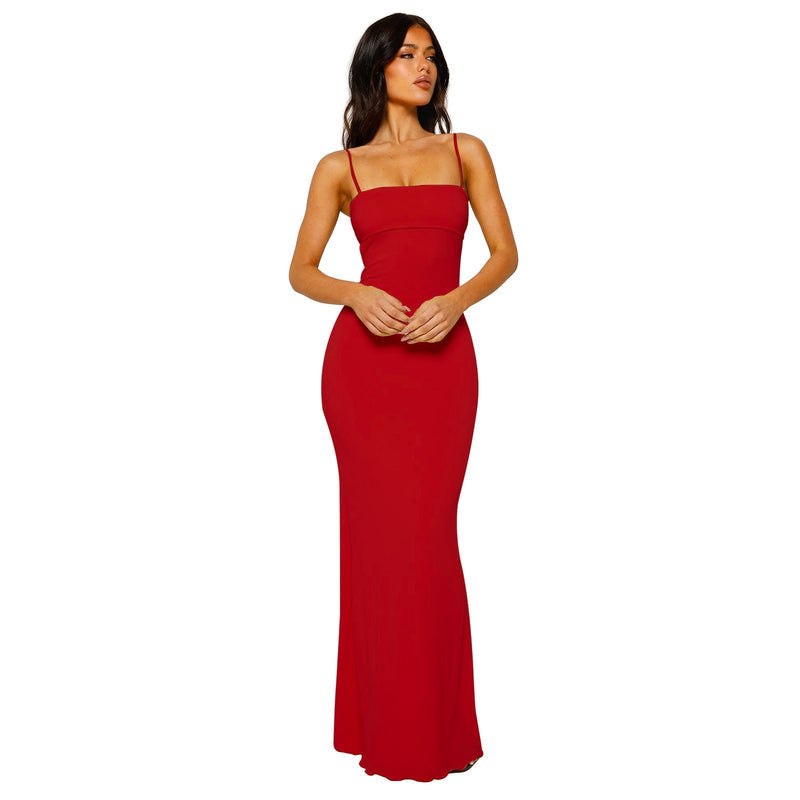 Women's maxi dress with spaghetti straps and a straight neckline