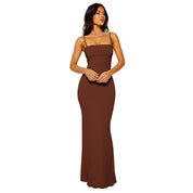 Women's maxi dress with spaghetti straps and a straight neckline