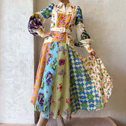 Women's maxi dress with V-neck and waistband