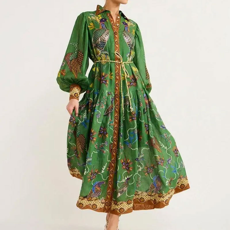 Women's maxi dress with V-neck and waistband