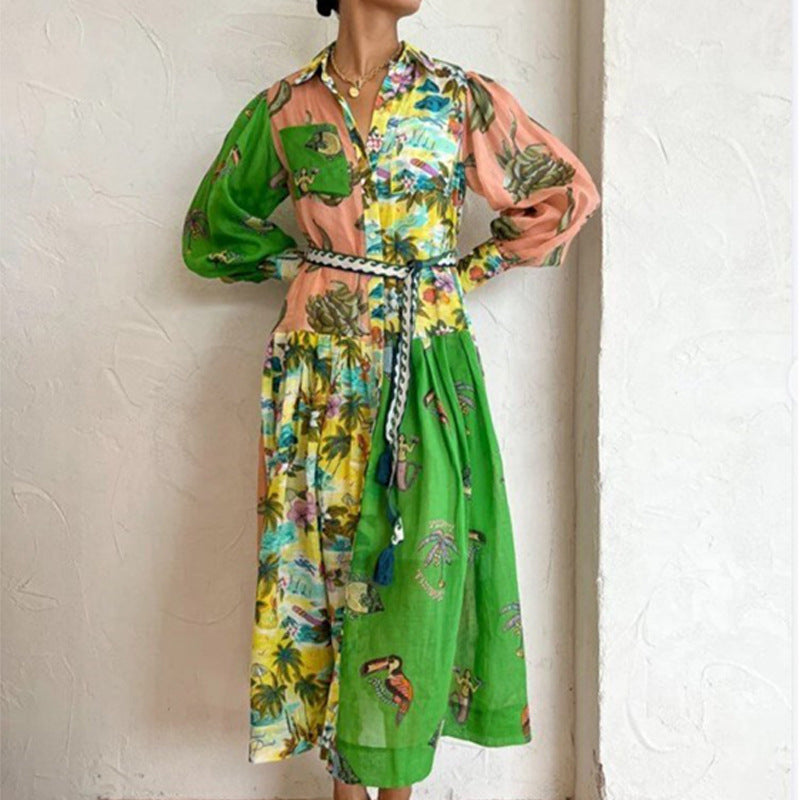 Women's maxi dress with V-neck and waistband