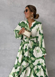 Women's maxi dress with V-neck and waistband